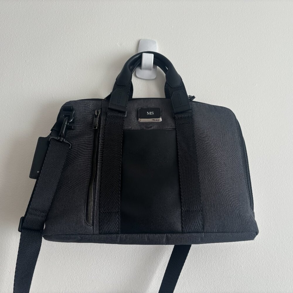 $550 Tumi Alpha Bravo Aviano Slim Black Nylon Leather Briefcase/ Laptop Bag